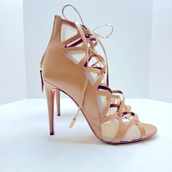 AQUAZZURA Strappy Tan Lace Up Heels Size 38 - Picture 3 of 12